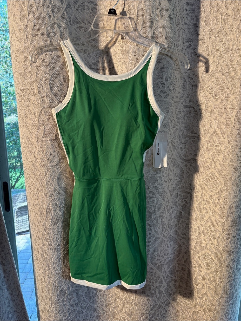 Fisoew small Green Trim Sleeveless  One-Piece Dress with shorts - NWT